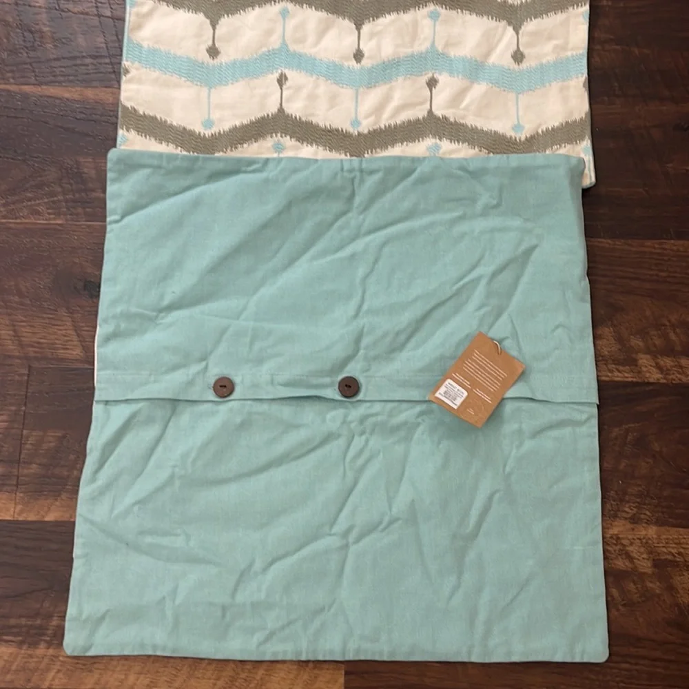 West Elm Blue Cotton Chevron Blue Tan Buttoned Embroidered 20x20 Pillow …